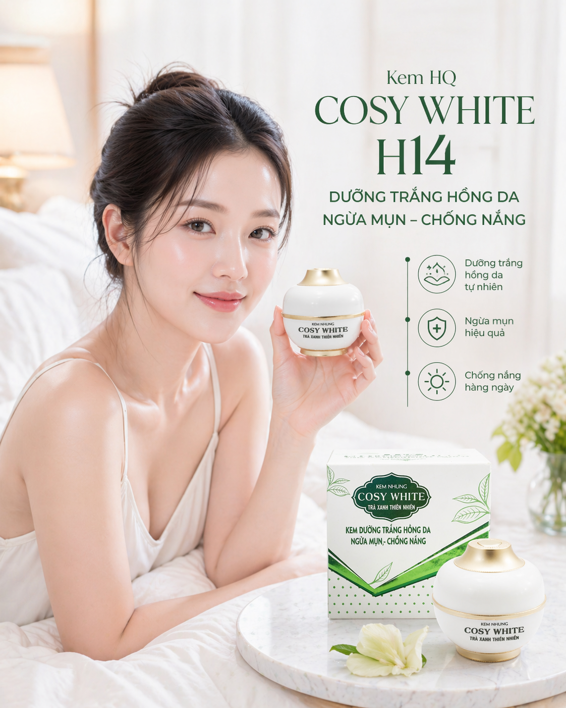 KEM HQ COSY WHITE H14 DƯỠNG TRẮNG HỒNG DA NGỪA MỤN CHỐNG NẮNG 30G 1