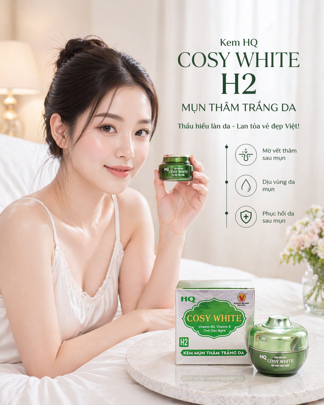 kem HQ Cosy White H2  sạch mụn thâm dưỡng da 12gr 1