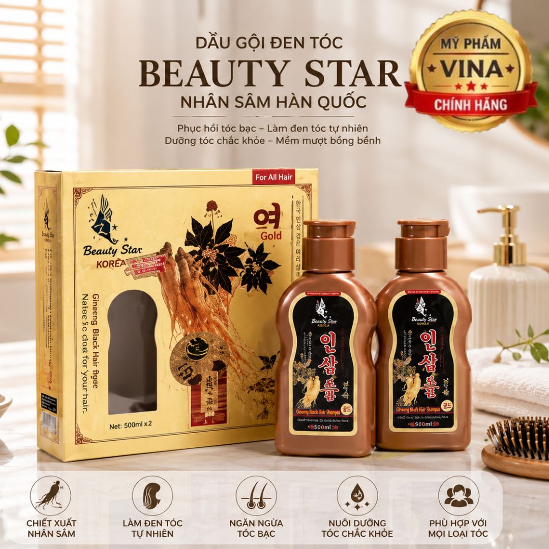 Dầu Gội Đen Tóc Beauty Star nhân sâm hàn quốc 1