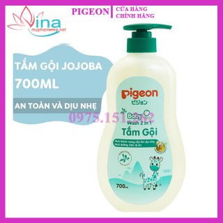 Sữa tắm gội Pigeon dịu nhẹ chiết xuất Jojoba xanh 700ml 1