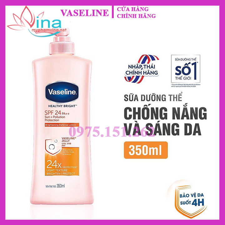 Sữa Dưỡng Thể Vaseline Healthy White Sun + Pollution Protection Body Lotion SPF 24 PA++ 350ml