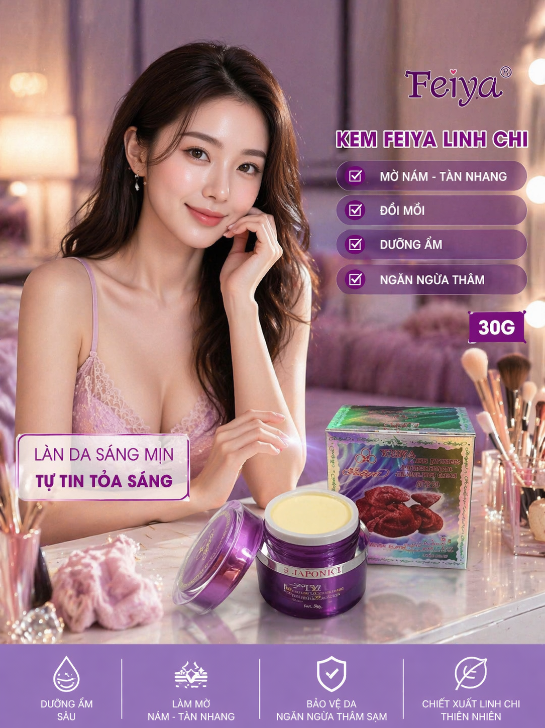 KEM DƯỠNG TRẮNG DA FEIYA LINH CHI CHỐNG NHĂN, CHỐNG LÃO HOÁ SPF30 PA+++ 30GR 2