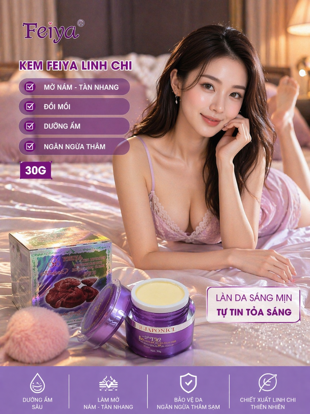 KEM DƯỠNG TRẮNG DA FEIYA LINH CHI CHỐNG NHĂN, CHỐNG LÃO HOÁ SPF30 PA+++ 30GR 1
