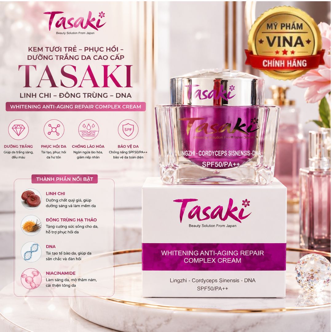 Kem Tasaki Dưỡng trắng da cao cấp Linh Chi – Đông Trùng – DNA 25GR - Tasaki Whitening Anti-aging Repair Complex Cream 1