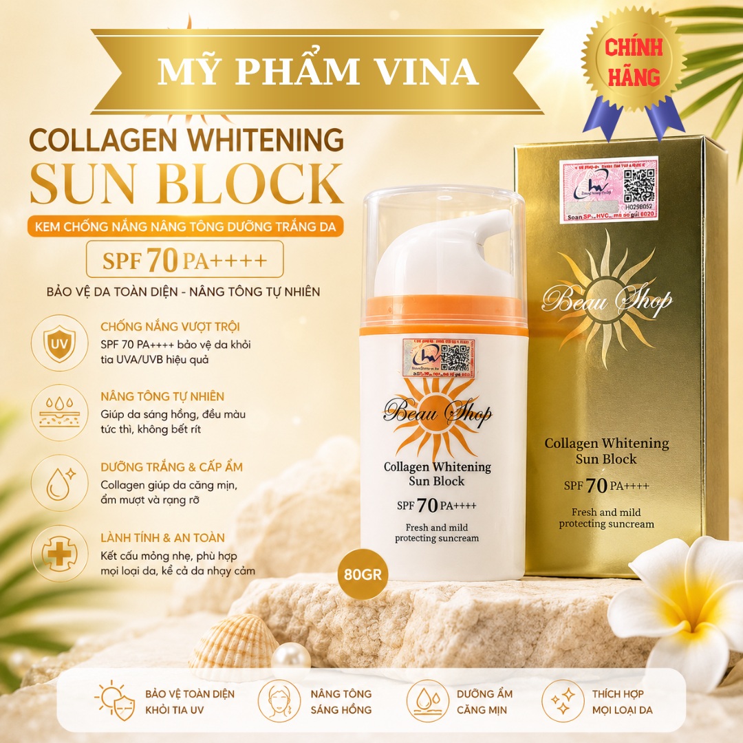 Kem chống nắng Beau Shop Collagen Whitening Sun Block SPF 70/PA++++ ( 80g)