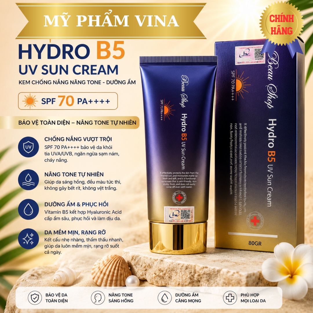 Kem chống nắng BEAU SHOP Hydro B5 UV Sun Cream SPF 70++++ nâng tone, dưỡng ẩm 80GR 1