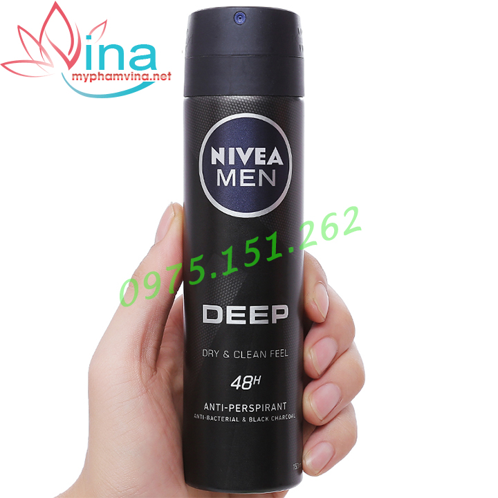 Xịt khử mùi Nivea Men Deep Dry & Clean Fell 48h than hoạt tính 150ml 2