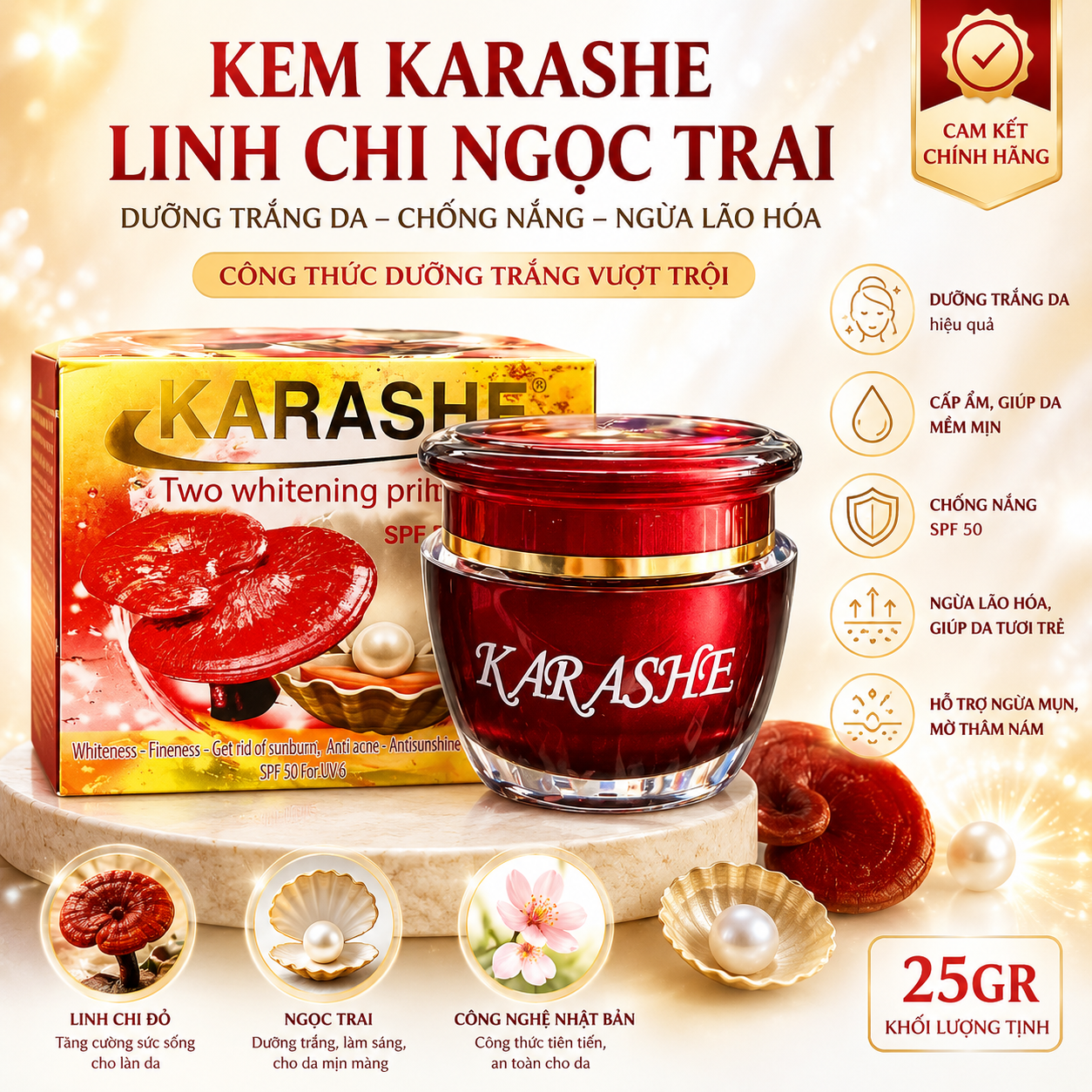 Kem Karashe Linh Chi Ngọc Trai Nhật Bản 25GR 2
